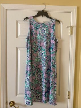 Talbots Lavender Floral Midi Dress with Teal and Navy Accents